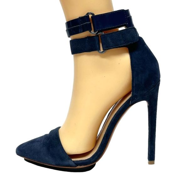 L.A.M.B. Shoes - L.A.M.B. LAMB Gwen Stefani Double Ankle Strap Blue Suede Stiletto Heels Pumps 8